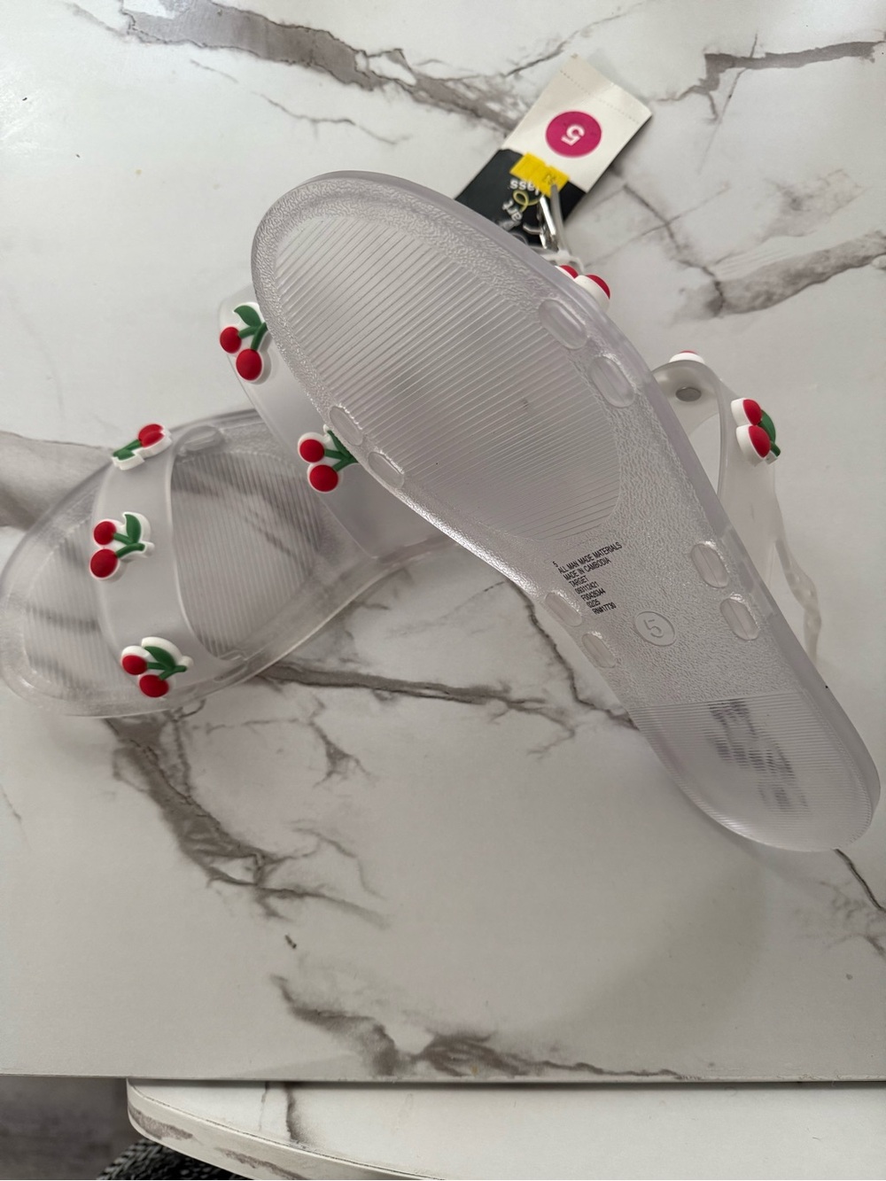 & Other Stories Clear Jelly Slide Sandals with Red and Green Cherry Accents
